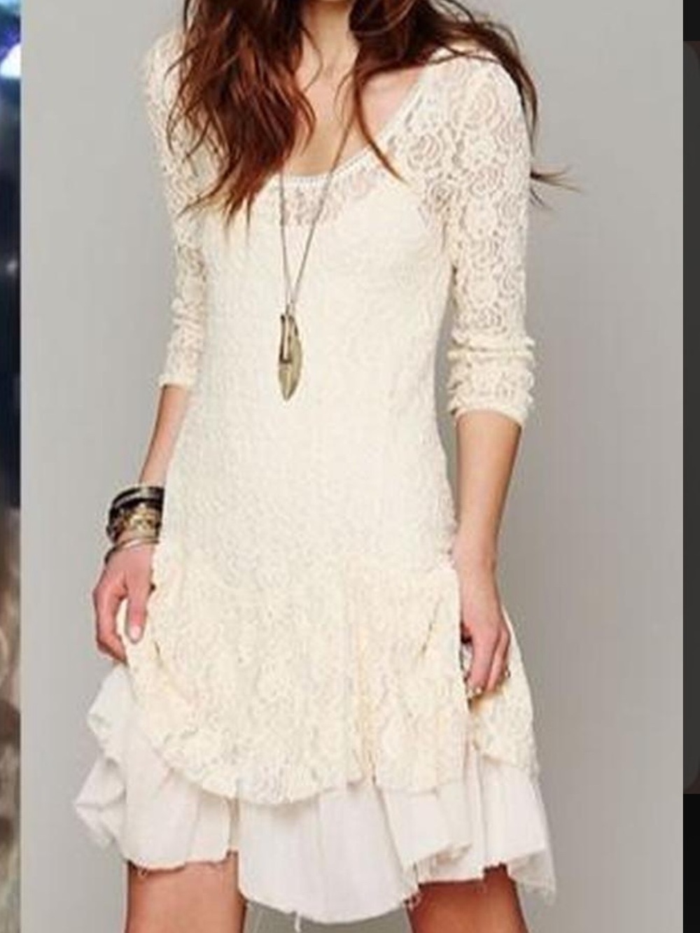 Free People Ivory Cream Drop-waist Lace Floral mini dress